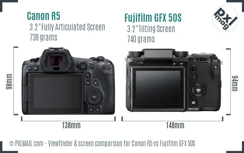 Canon R5 vs Fujifilm GFX 50S Screen and Viewfinder comparison