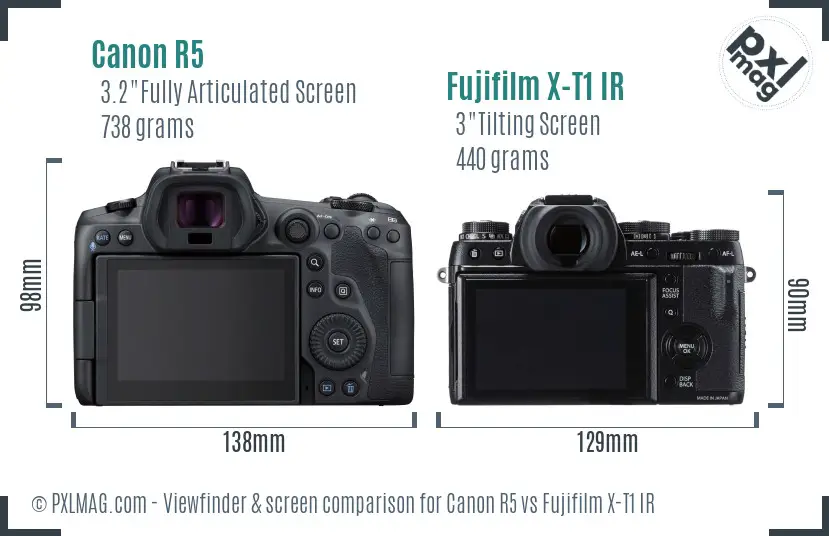 Canon R5 vs Fujifilm X-T1 IR Screen and Viewfinder comparison