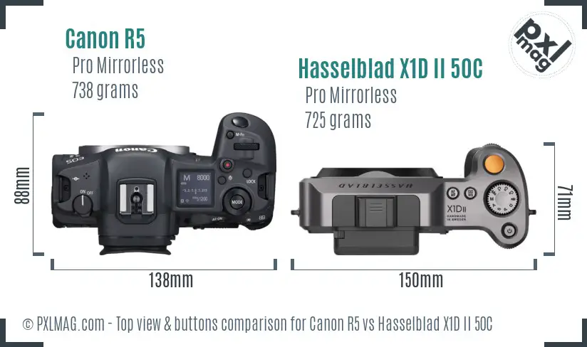 Canon R5 vs Hasselblad X1D II 50C top view buttons comparison Canon R5 vs Hasselblad X1D II 50C top view buttons comparison
