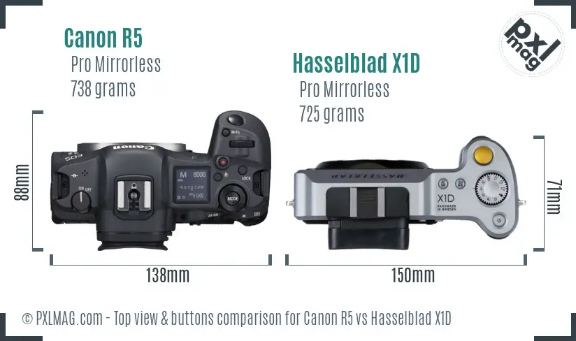 Canon R5 vs Hasselblad X1D top view buttons comparison
