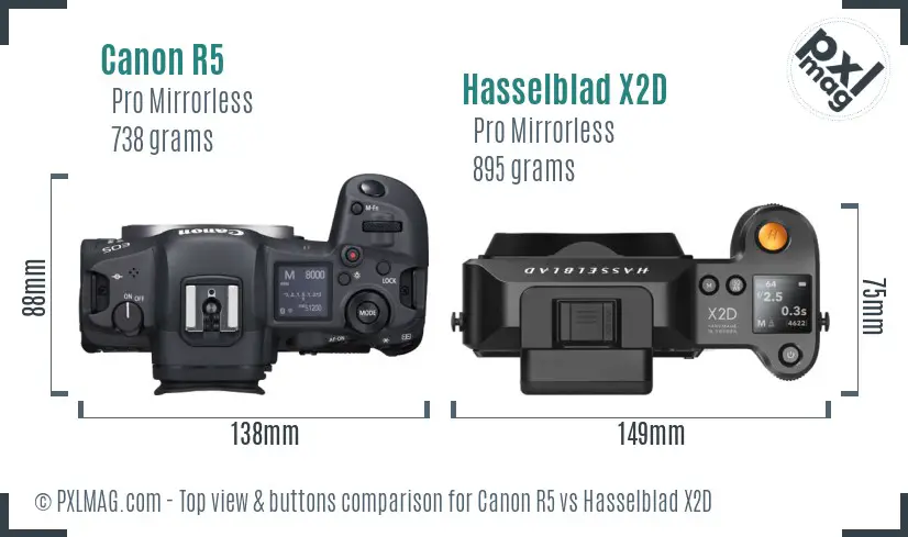 Canon R5 vs Hasselblad X2D top view buttons comparison