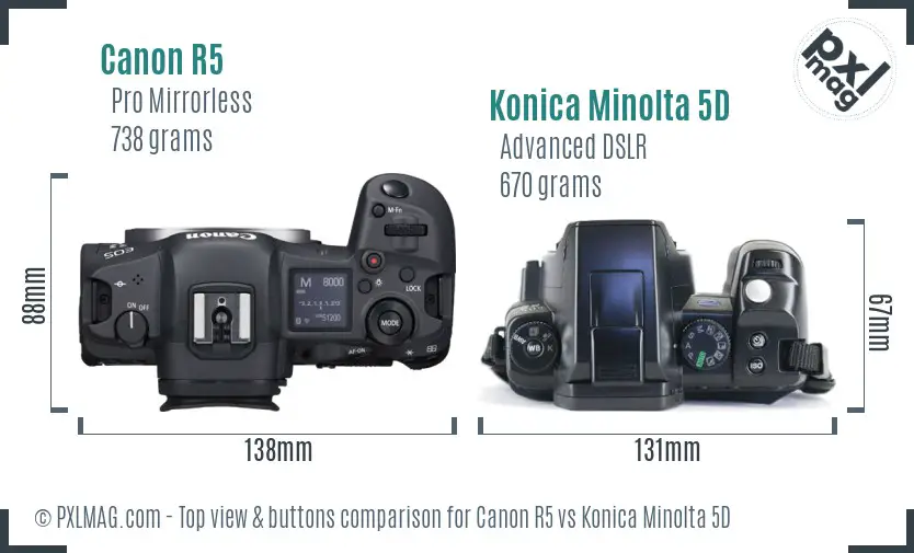 Canon R5 vs Konica Minolta 5D top view buttons comparison
