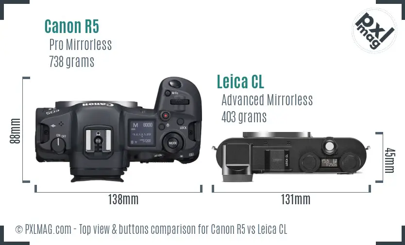 Canon R5 vs Leica CL top view buttons comparison