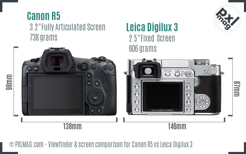 Canon R5 vs Leica Digilux 3 Screen and Viewfinder comparison