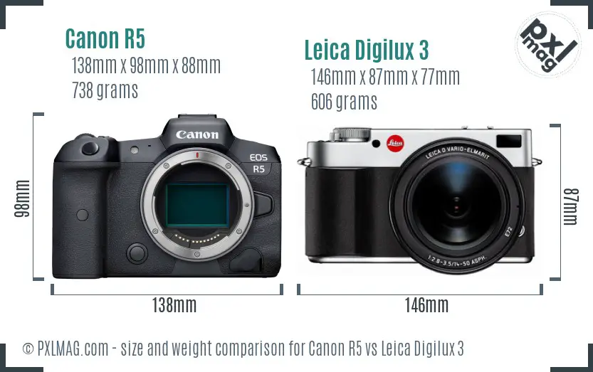 Canon R5 vs Leica Digilux 3 size comparison