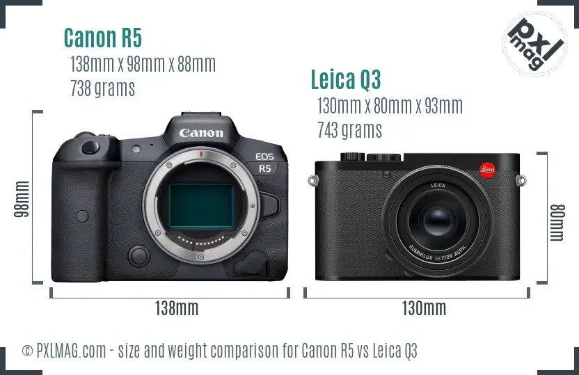 Canon R5 vs Leica Q3 size comparison Canon R5 vs Leica Q3 size comparison