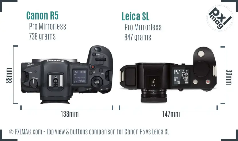 Canon R5 vs Leica SL top view buttons comparison