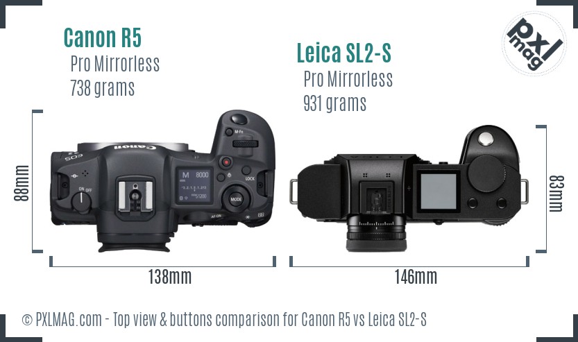 Canon R5 vs Leica SL2-S top view buttons comparison