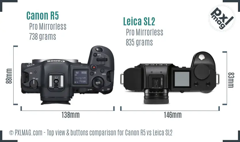 Canon R5 vs Leica SL2 top view buttons comparison