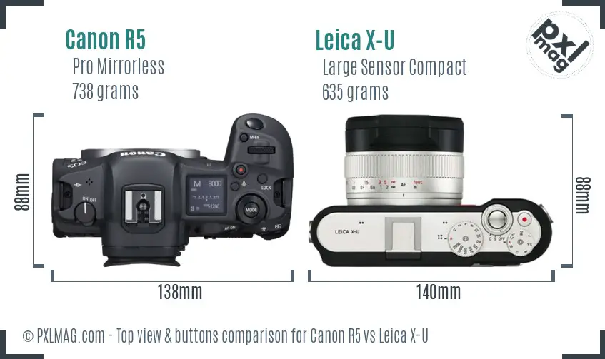 Canon R5 vs Leica X-U top view buttons comparison