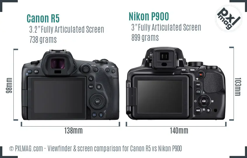 Canon R5 vs Nikon P900 Screen and Viewfinder comparison Canon R5 vs Nikon P900 Screen and Viewfinder comparison