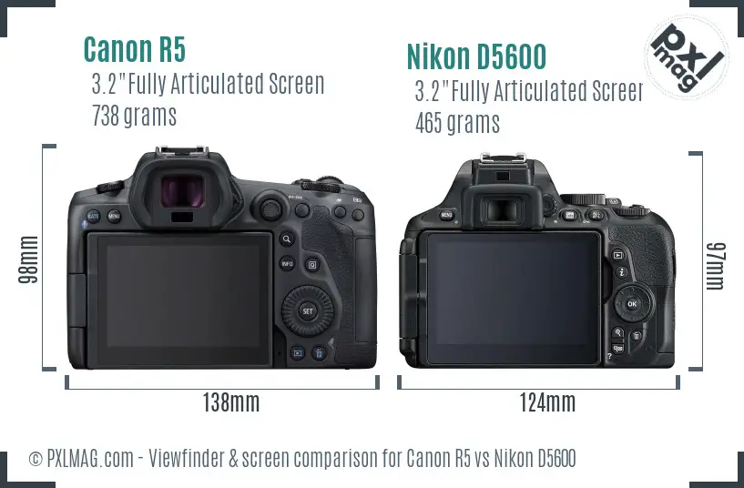 Canon R5 vs Nikon D5600 Screen and Viewfinder comparison Canon R5 vs Nikon D5600 Screen and Viewfinder comparison