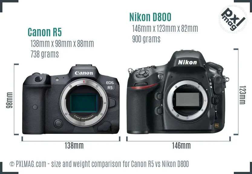 Canon R5 vs Nikon D800 size comparison Canon R5 vs Nikon D800 size comparison