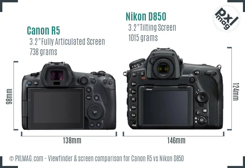 Canon R5 vs Nikon D850 Screen and Viewfinder comparison