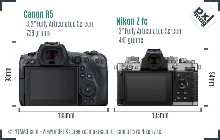 Canon R5 vs Nikon Z fc Screen and Viewfinder comparison