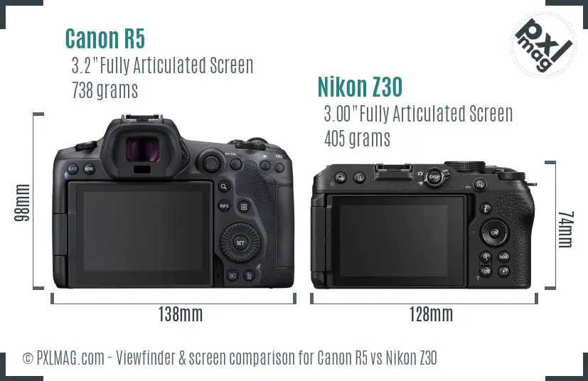 Canon R5 vs Nikon Z30 Screen and Viewfinder comparison