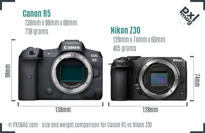 Canon R5 vs Nikon Z30 size comparison