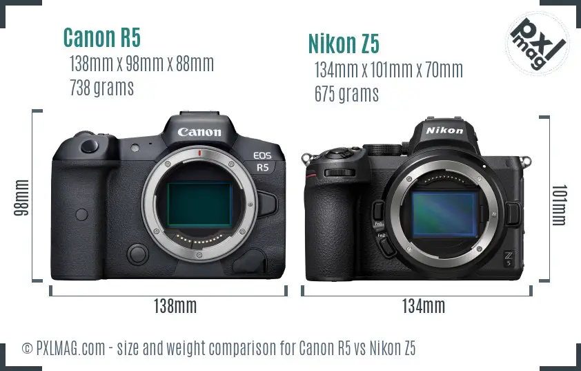 Canon R5 vs Nikon Z5 size comparison