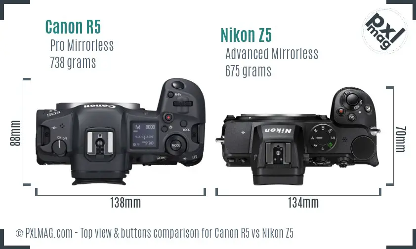 Canon R5 vs Nikon Z5 top view buttons comparison