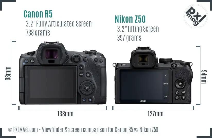 Canon R5 vs Nikon Z50 Screen and Viewfinder comparison