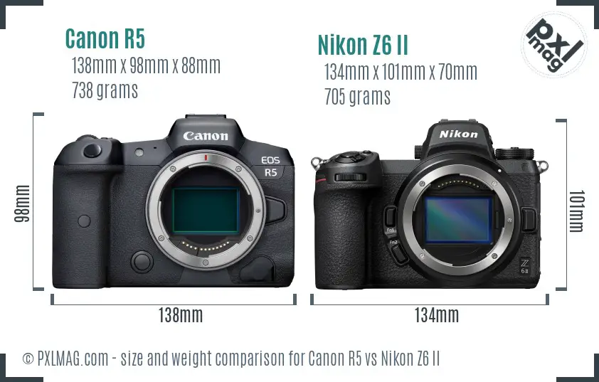 Canon R5 vs Nikon Z6 II size comparison