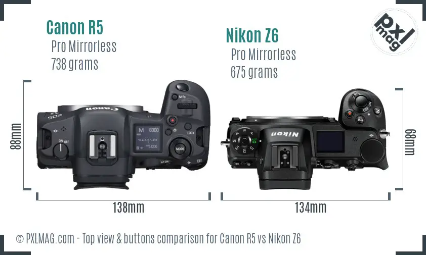 Canon R5 vs Nikon Z6 top view buttons comparison