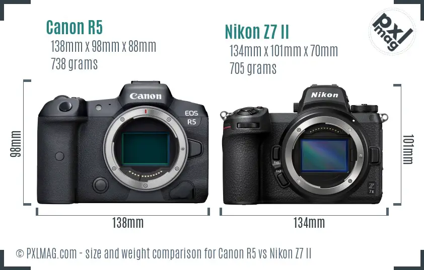 Canon R5 vs Nikon Z7 II size comparison