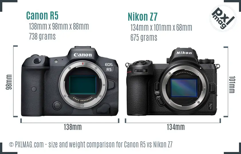 Canon R5 vs Nikon Z7 size comparison