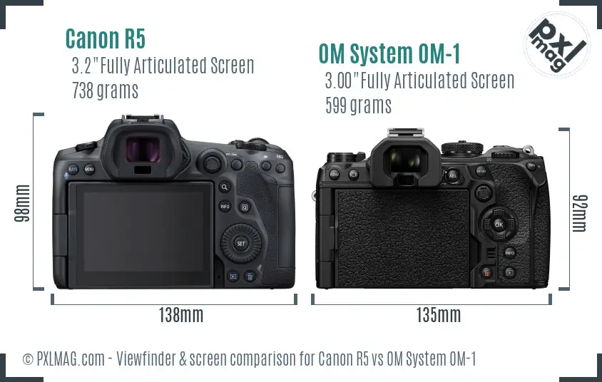 Canon R5 vs OM System OM-1 Screen and Viewfinder comparison