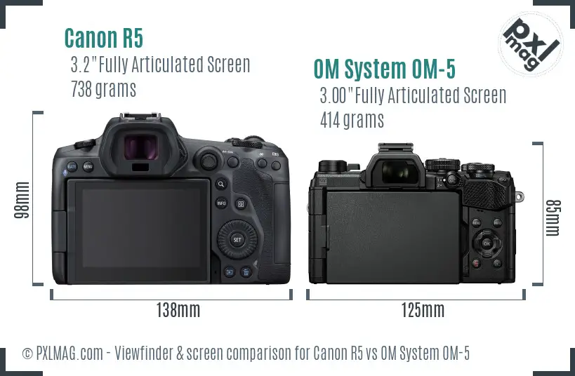 Canon R5 vs OM System OM-5 Screen and Viewfinder comparison