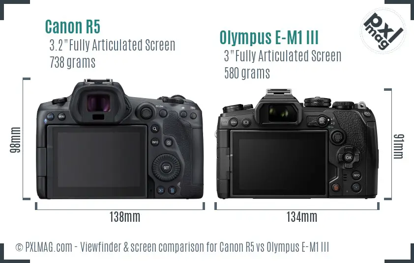 Canon R5 vs Olympus E-M1 III Screen and Viewfinder comparison