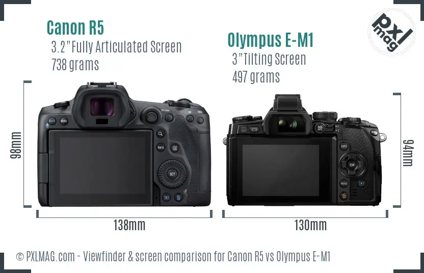 Canon R5 vs Olympus E-M1 Screen and Viewfinder comparison