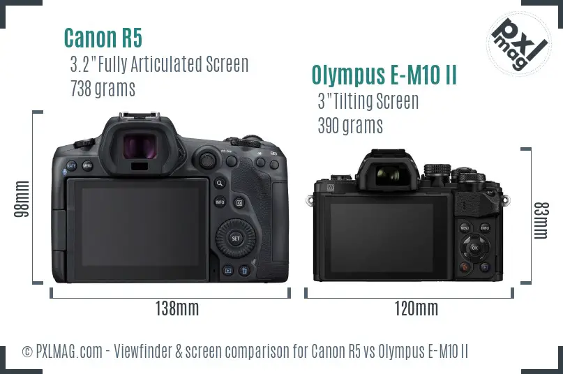 Canon R5 vs Olympus E-M10 II Screen and Viewfinder comparison