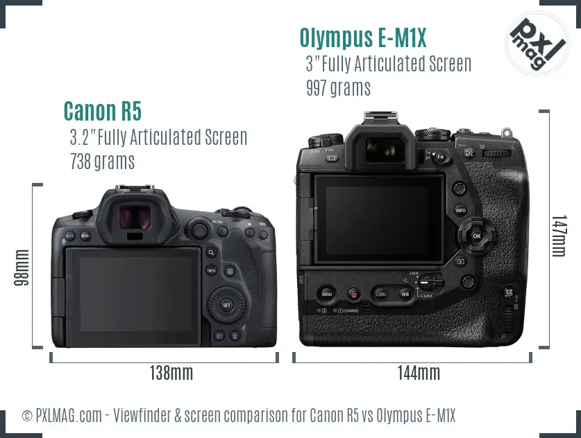Canon R5 vs Olympus E-M1X Screen and Viewfinder comparison