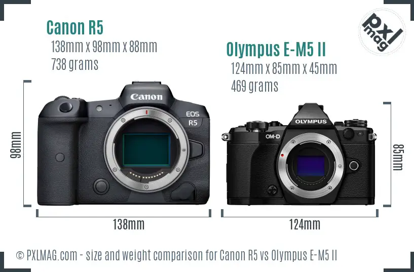 Canon R5 vs Olympus E-M5 II size comparison