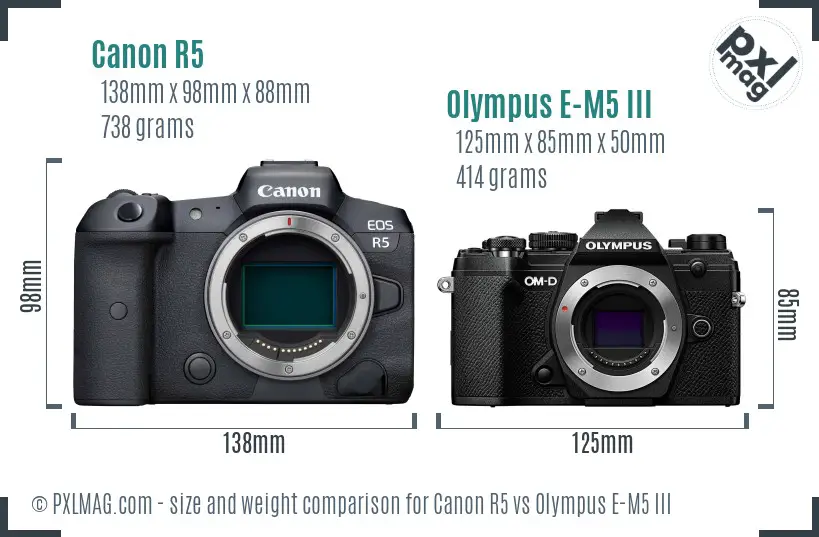 Canon R5 vs Olympus E-M5 III size comparison Canon R5 vs Olympus E-M5 III size comparison