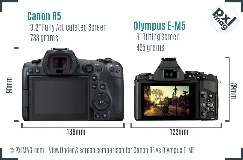 Canon R5 vs Olympus E-M5 Screen and Viewfinder comparison