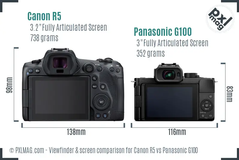 Canon R5 vs Panasonic G100 Screen and Viewfinder comparison