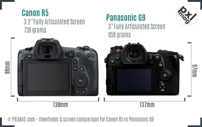 Canon R5 vs Panasonic G9 Screen and Viewfinder comparison