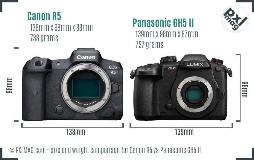 Canon R5 vs Panasonic GH5 II size comparison