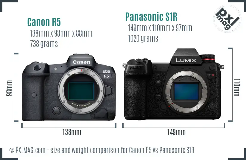 Canon R5 vs Panasonic S1R size comparison