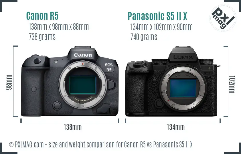Canon R5 vs Panasonic S5 II X size comparison