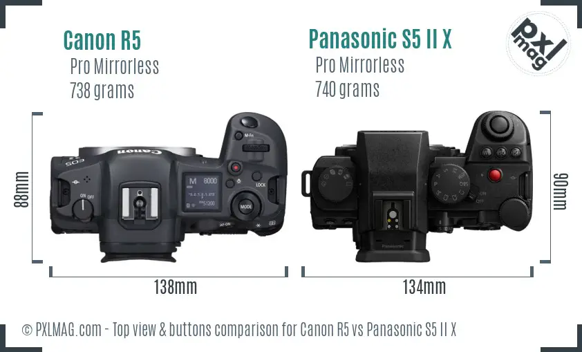 Canon R5 vs Panasonic S5 II X top view buttons comparison
