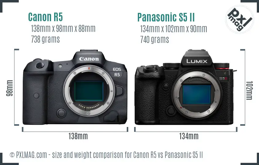 Canon R5 vs Panasonic S5 II size comparison