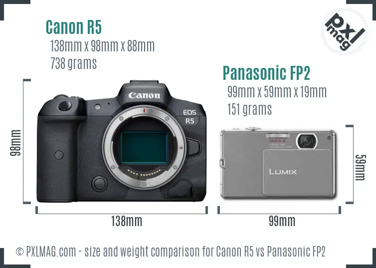 Canon R5 vs Panasonic FP2 size comparison