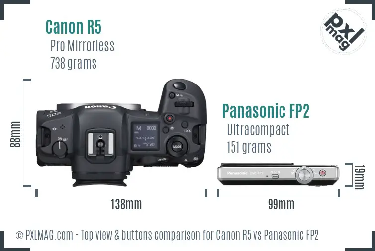 Canon R5 vs Panasonic FP2 top view buttons comparison
