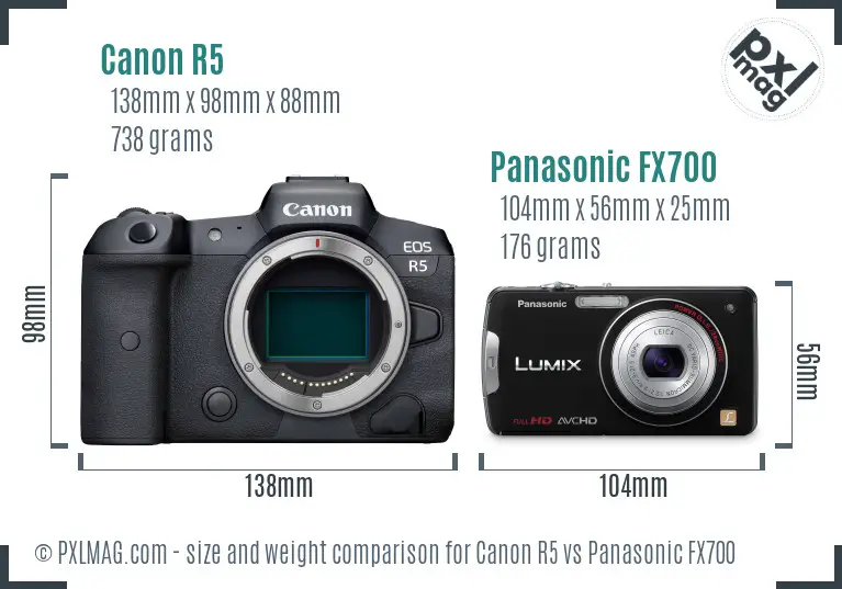 Canon R5 vs Panasonic FX700 size comparison