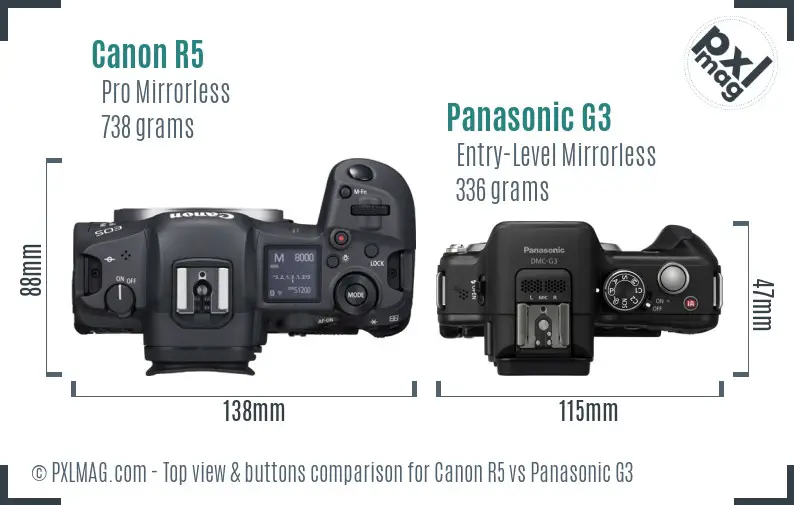 Canon R5 vs Panasonic G3 top view buttons comparison