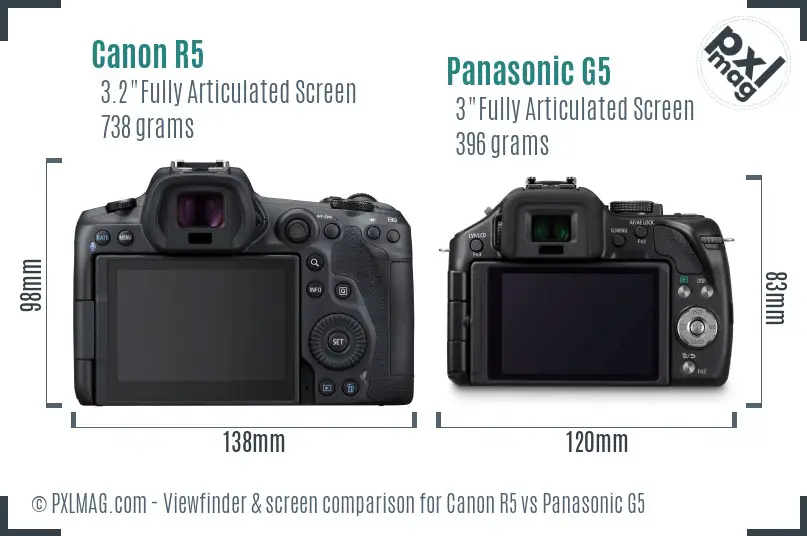 Canon R5 vs Panasonic G5 Screen and Viewfinder comparison