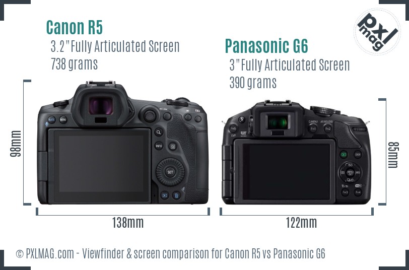 Canon R5 vs Panasonic G6 Screen and Viewfinder comparison